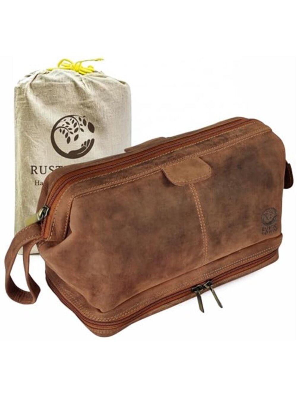Mens Full Grain Leather Toiletry Bag Travel Dopp Kit Shaving Organizer Wash Bag